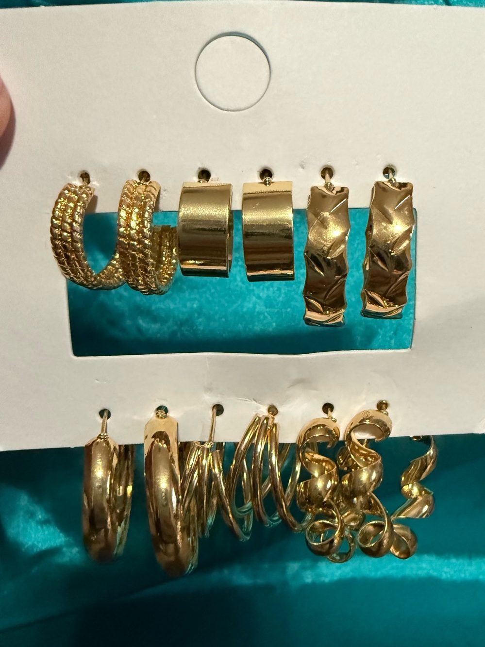 Gold Tone Mixed Hoop & Huggie 6 Earring Set Lot L
